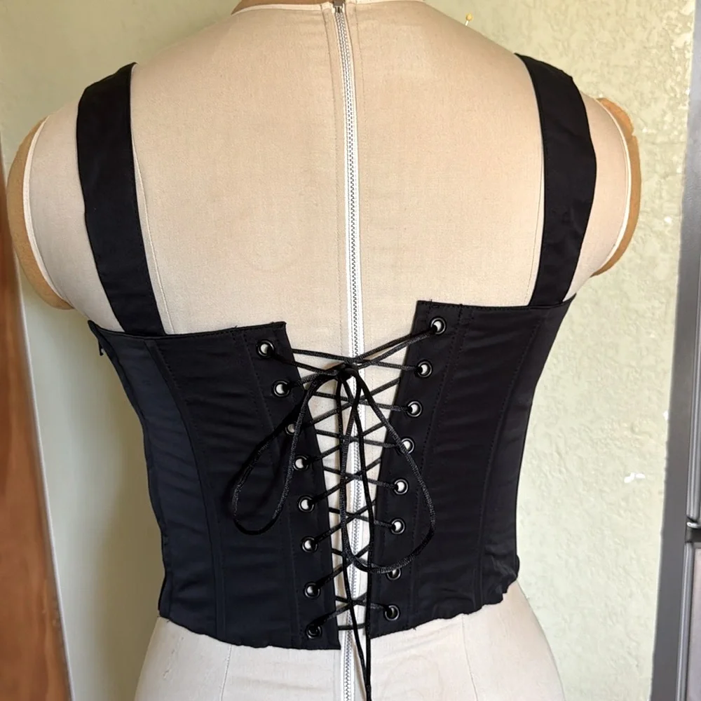Dolls Kill Widow Black Lace-Up Corset Side Zip - Picture 2 of 7